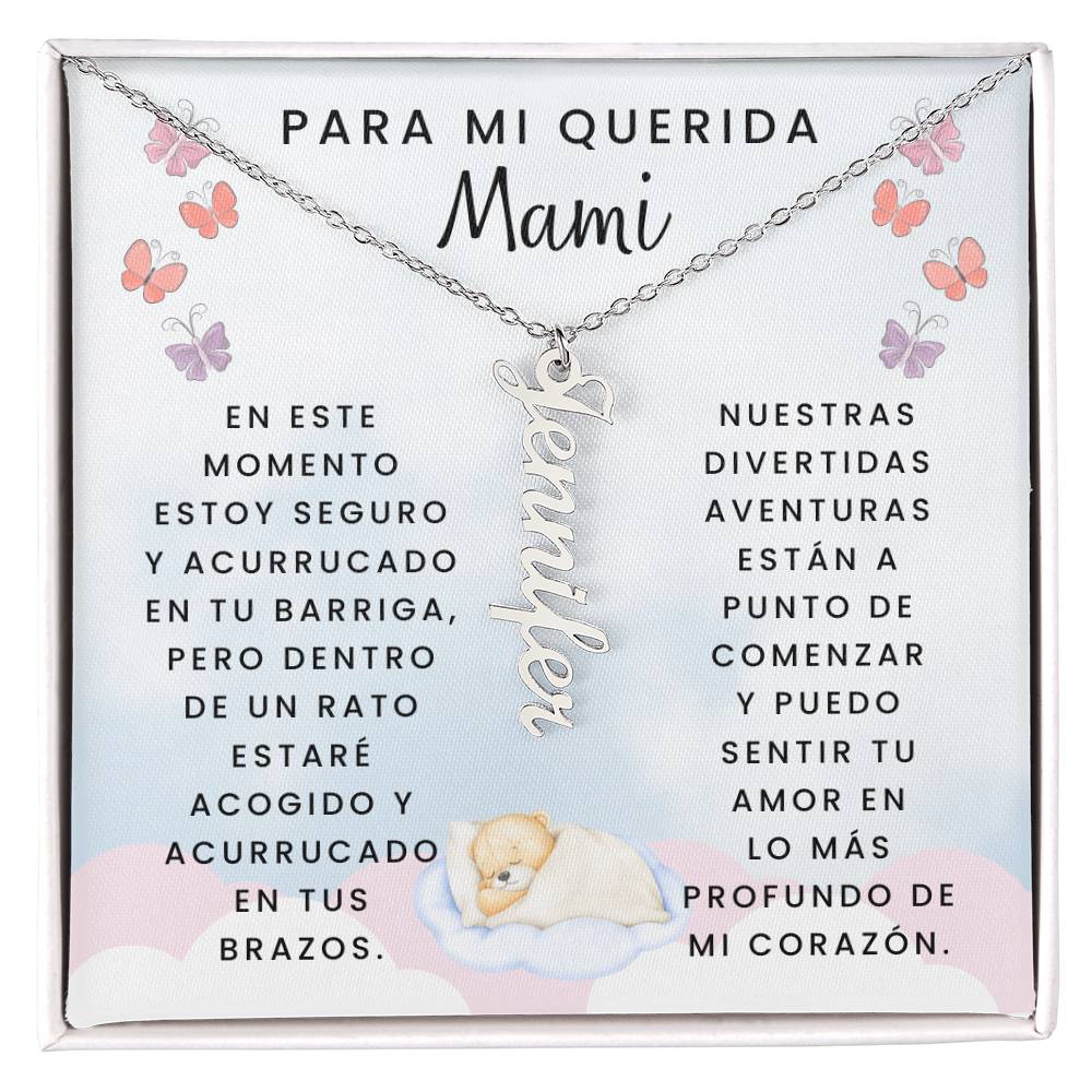 Collar Personalized Vertical Name Necklace, regalo para Esposa Embrazada, New Mommy Gift Necklace, Nueva Mamá