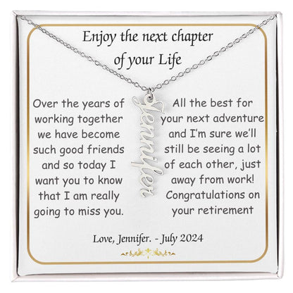 Personalized Vertical Name Necklace, Retirement gift for friend, coworker, colleague, boss