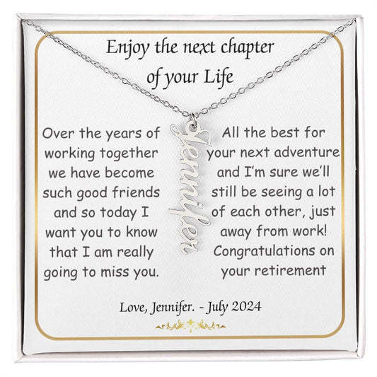 Personalized Vertical Name Necklace, Retirement gift for friend, coworker, colleague, boss