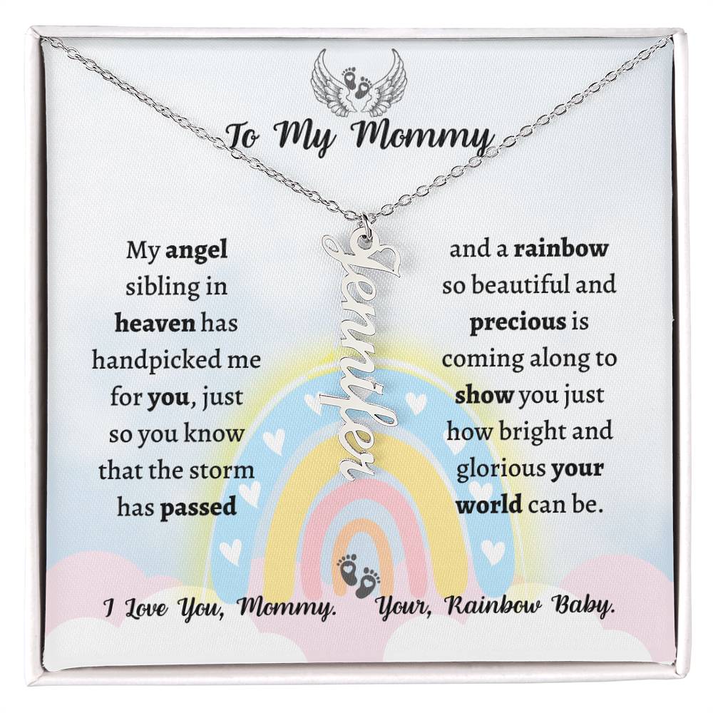 Personalized Vertical Name Necklace, rainbow baby gift for mommy-to-be on her baby shower, birthday, Christmas, Mother's Day