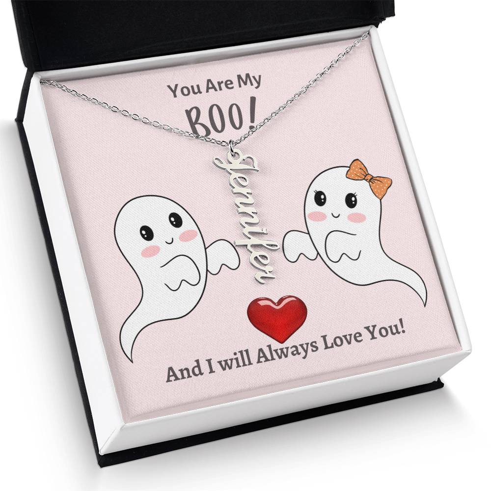 Personalized Vertical Name Necklace, gift for boo, girlfriend, wife, soulmate for Halloween