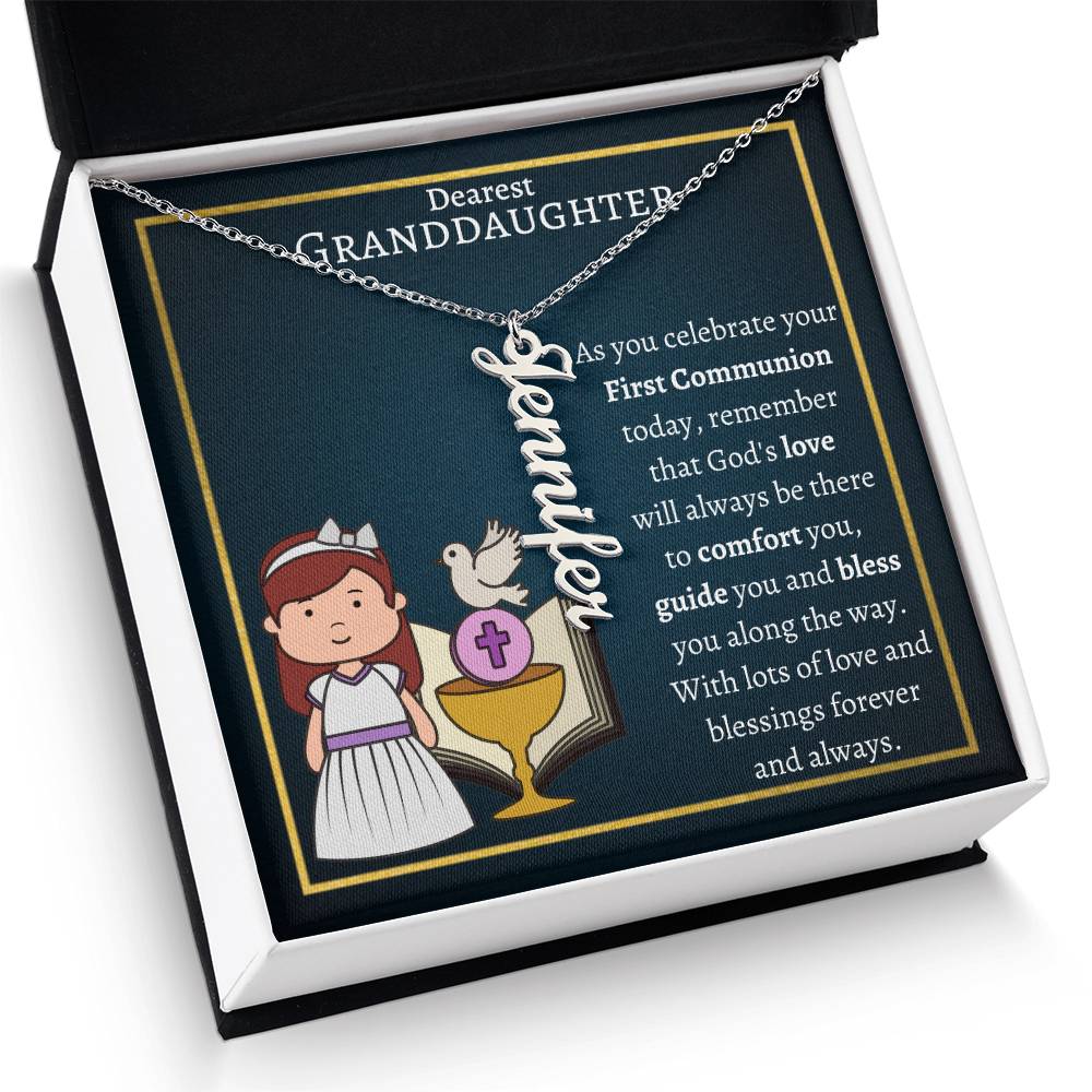 Personalized Vertical Name Necklace, gift for granddaughter on her First Holy Communion