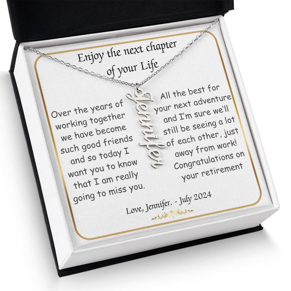 Personalized Vertical Name Necklace, Retirement gift for friend, coworker, colleague, boss