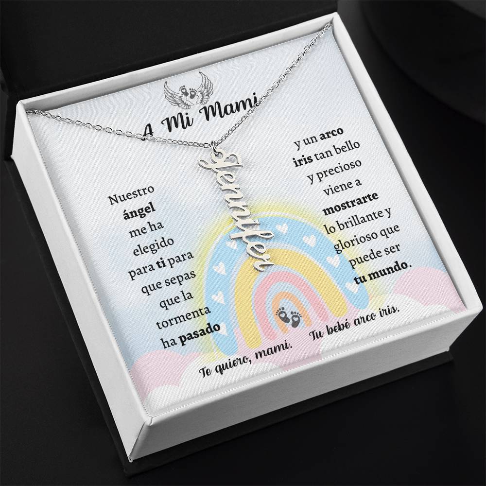 Collar Personalized Vertical Name Necklace, Bebe Arcoiris, Spanish Rainbow baby, Spanish Pregnancy, Regalo de Embarazo