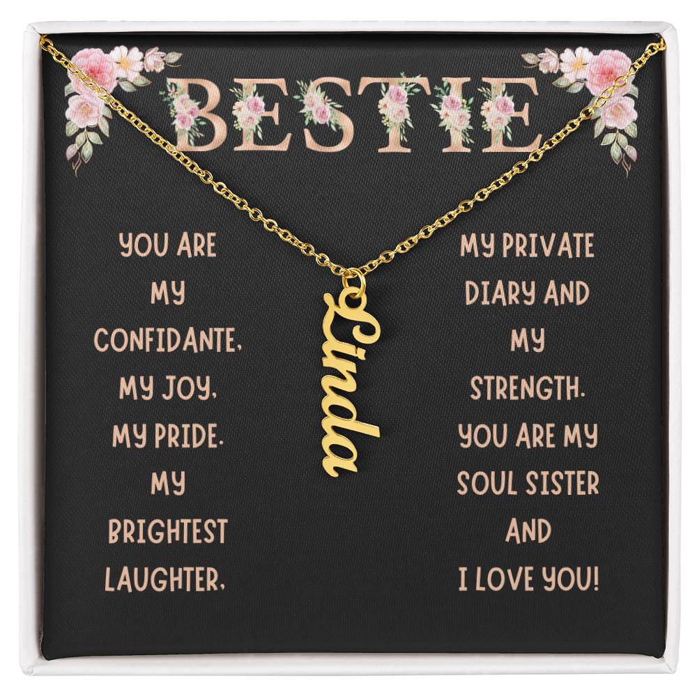 Personalized Vertical Name Necklace, gift for Bestie, best friend, BFF, soul sister on her birthday, Thanksgiving, Christmas