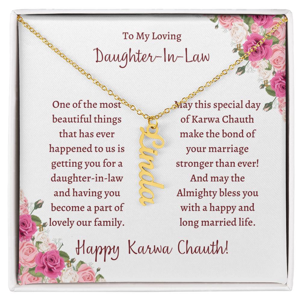 Personalized Vertical Name Necklace, Karwa chauth gift for daughter-in-law, indian festival gift for her