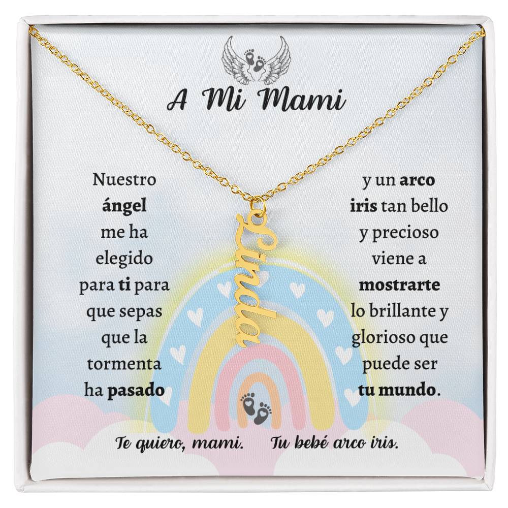 Collar Personalized Vertical Name Necklace, Bebe Arcoiris, Spanish Rainbow baby, Spanish Pregnancy, Regalo de Embarazo