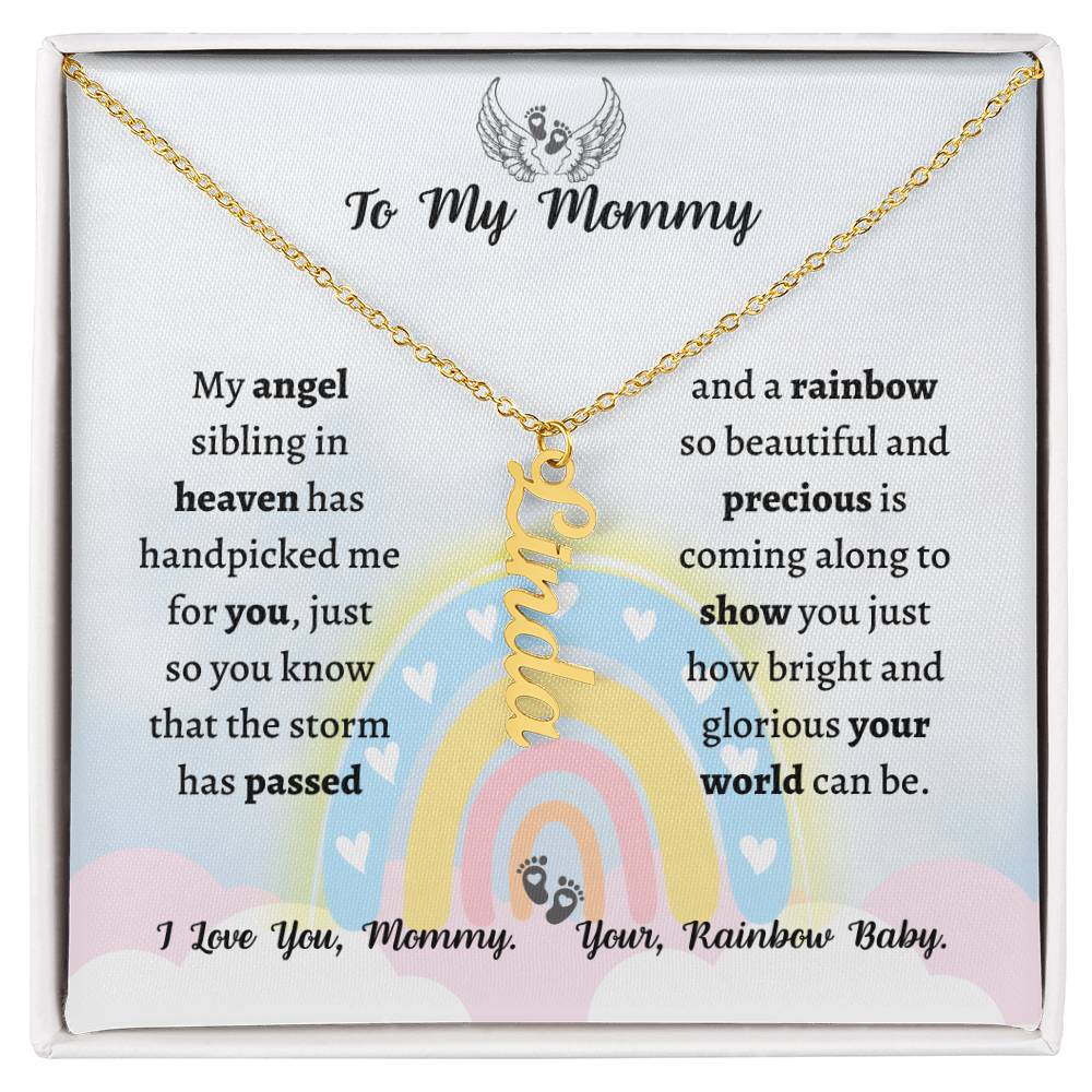 Personalized Vertical Name Necklace, rainbow baby gift for mommy-to-be on her baby shower, birthday, Christmas, Mother's Day