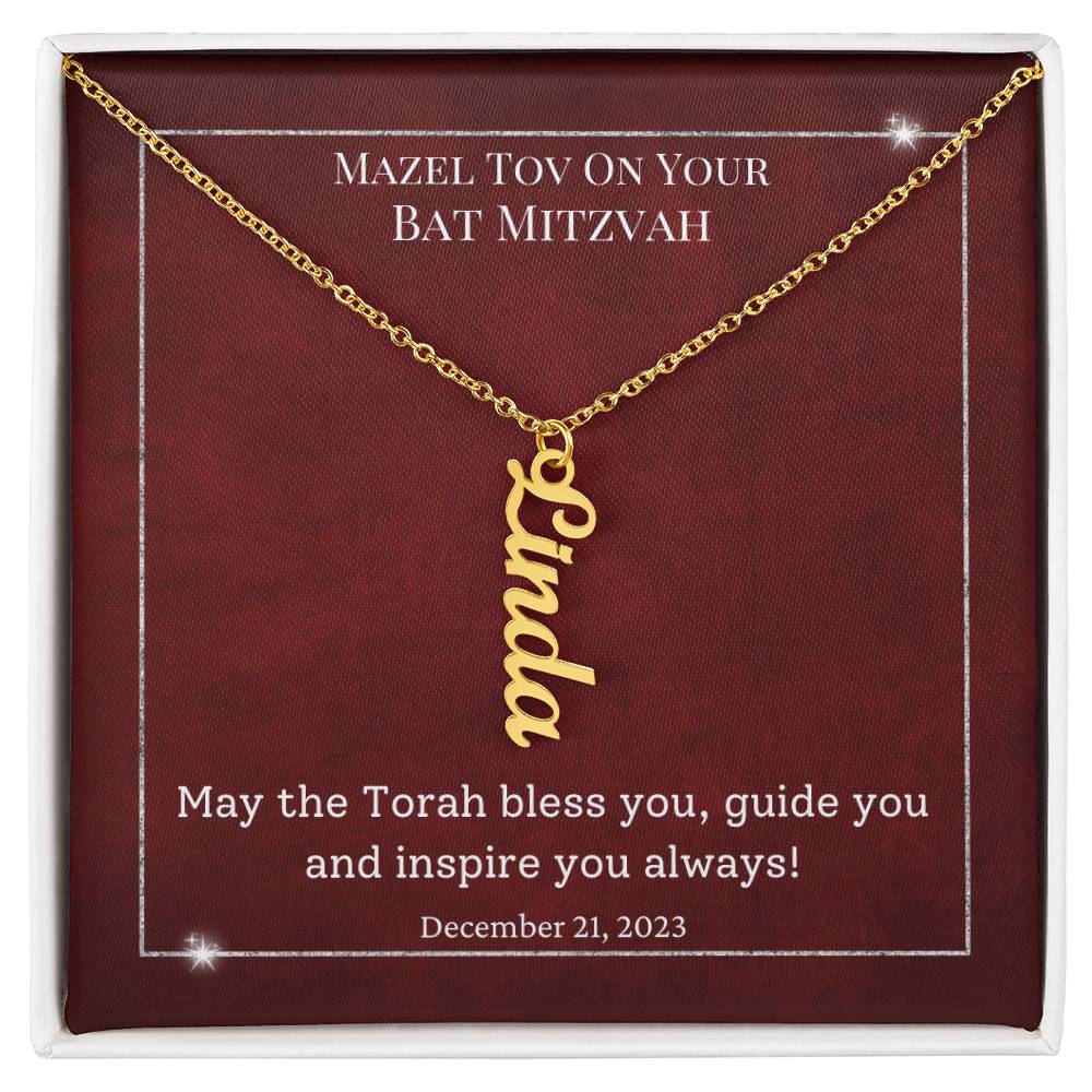 Personalized Vertical Name Necklace, Bat Mitzvah Gift Necklace for girl