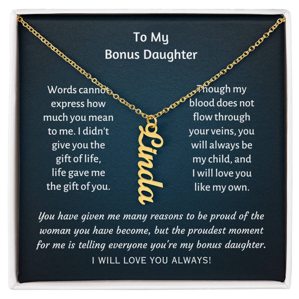 Personalized Vertical Name Necklace, gift for bonus daughter on her birthday, graduation