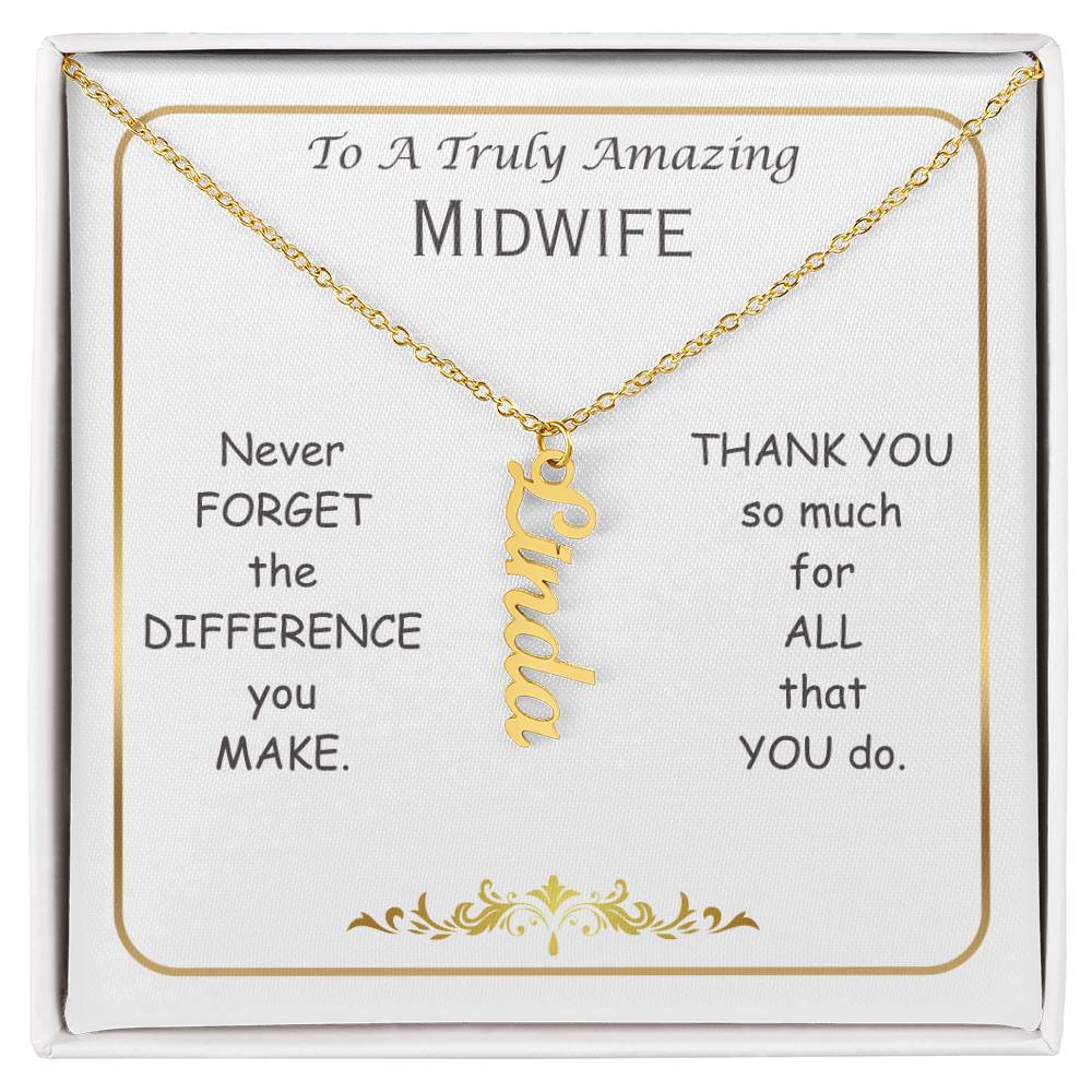 Personalized Vertical Name Necklace, gift for Midwife, International Midwife Day