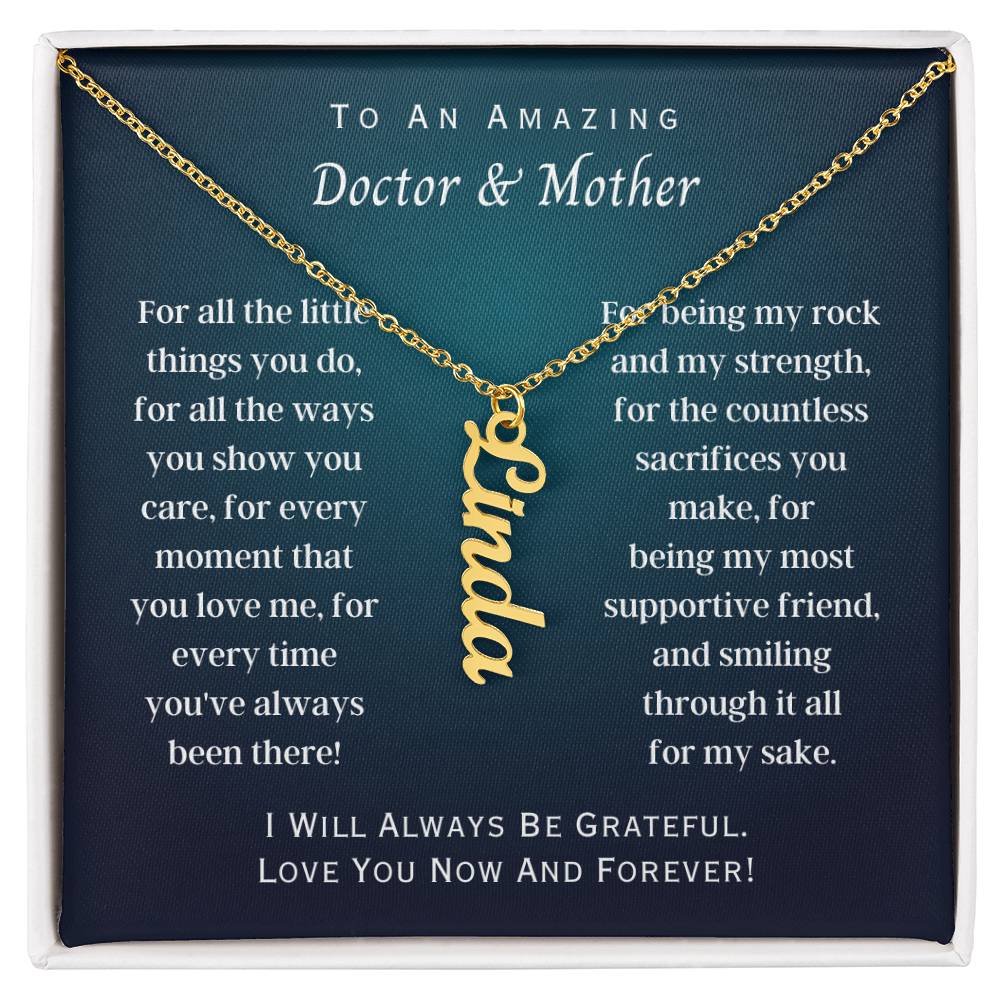 Personalized Vertical Name Necklace, gift for Doctor and Mother, on Mother's Day, her birthday