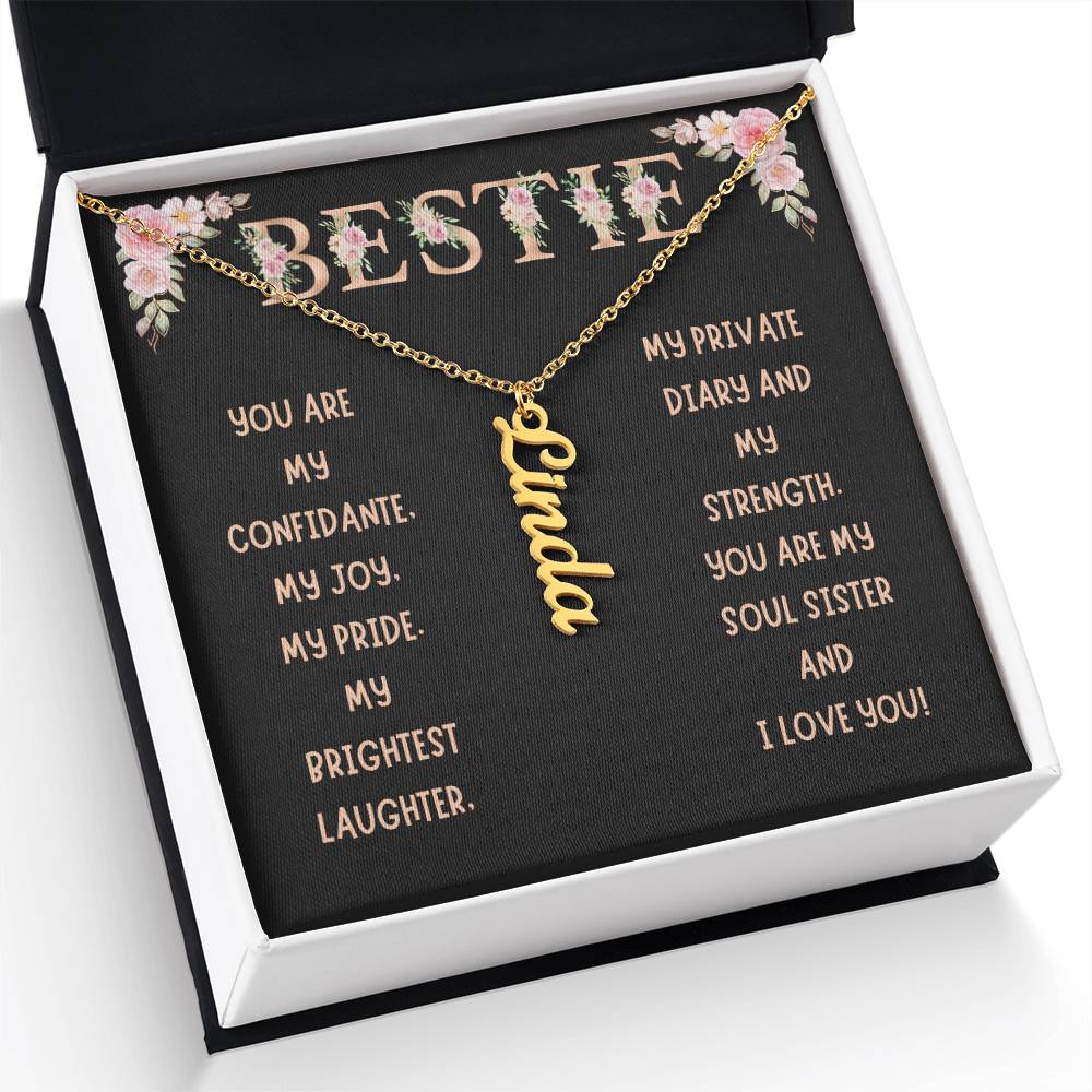 Personalized Vertical Name Necklace, gift for Bestie, best friend, BFF, soul sister on her birthday, Thanksgiving, Christmas