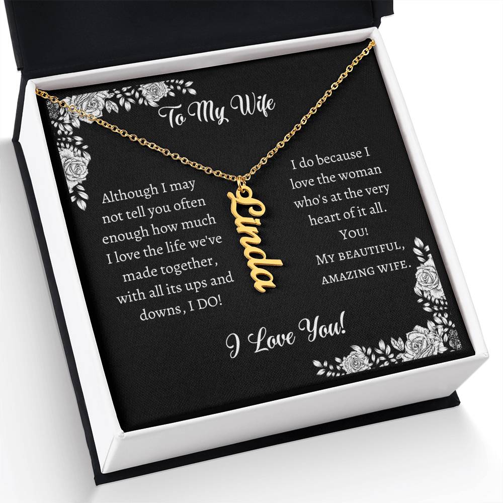 Personalized Vertical Name Necklace, gift for loving wife, on her birthday, Christmas, Thanksgiving, Valentines Day