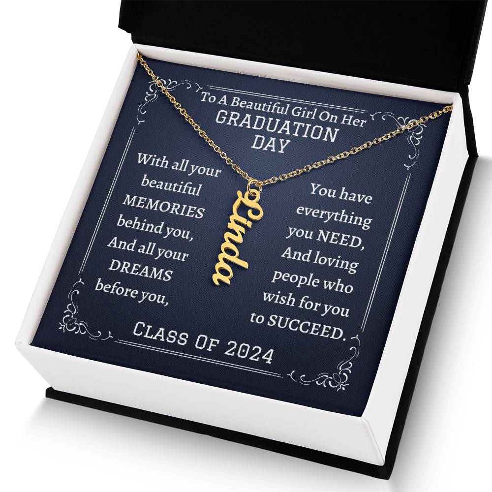 Personalized Vertical Name Necklace, Graduation gift for daughter, granddaughter, girl, her, class of 2024