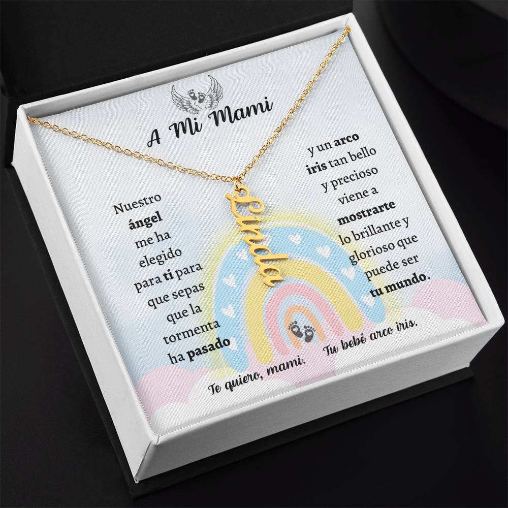 Collar Personalized Vertical Name Necklace, Bebe Arcoiris, Spanish Rainbow baby, Spanish Pregnancy, Regalo de Embarazo