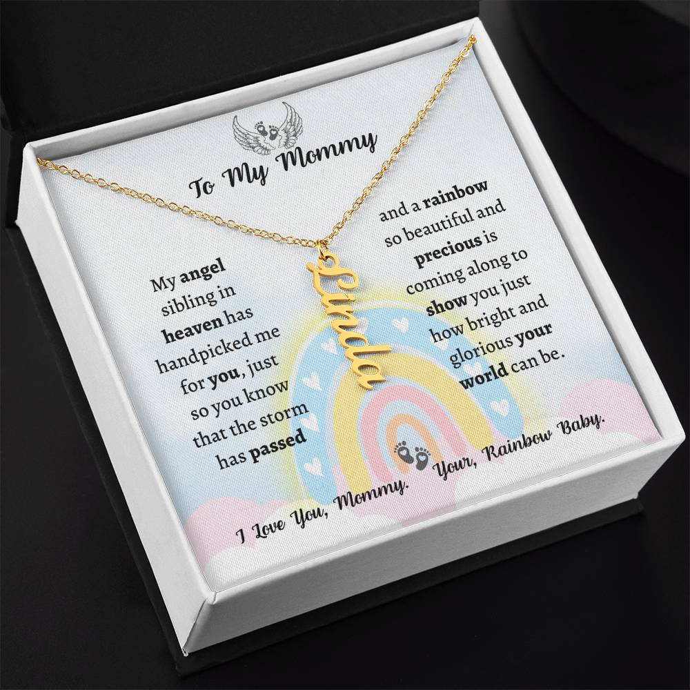 Personalized Vertical Name Necklace, rainbow baby gift for mommy-to-be on her baby shower, birthday, Christmas, Mother's Day