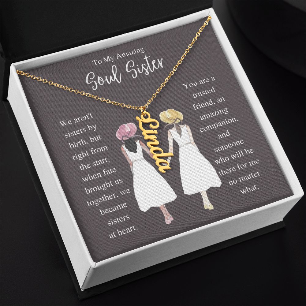 Vertical Name Necklace, gift for Soul sister, best friend on her birthday, friendship day