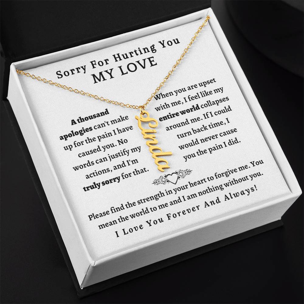 Personalized Vertical Name Necklace, gift for girlfriend, wife, partner, to say sorry, apologize.