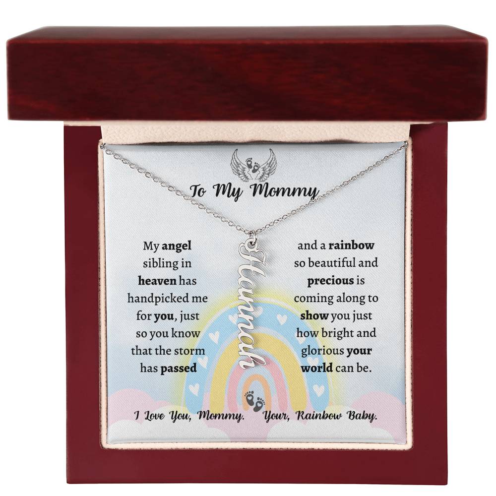 Personalized Vertical Name Necklace, rainbow baby gift for mommy-to-be on her baby shower, birthday, Christmas, Mother's Day