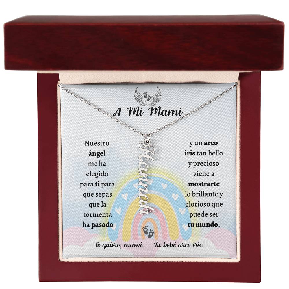 Collar Personalized Vertical Name Necklace, Bebe Arcoiris, Spanish Rainbow baby, Spanish Pregnancy, Regalo de Embarazo