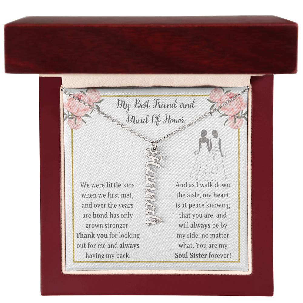 Personalized Vertical Name Necklace, gift for Best friend and Maid of Honor on your wedding.