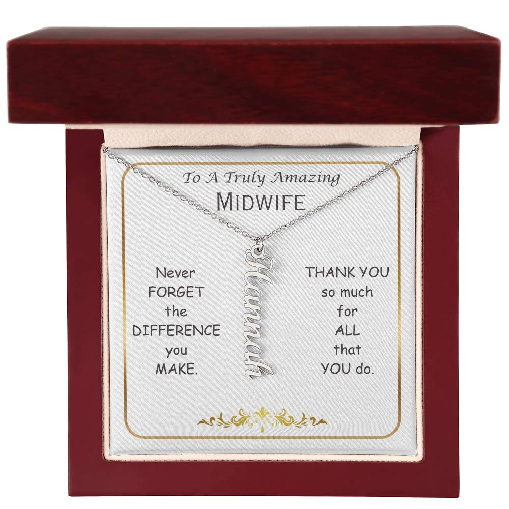 Personalized Vertical Name Necklace, gift for Midwife, International Midwife Day