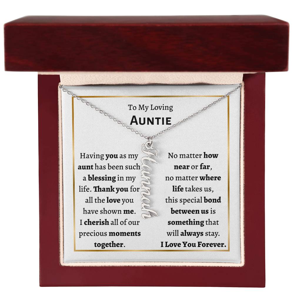 Personalized Vertical Name Necklace, gift for auntie on her birthday or any other occasion