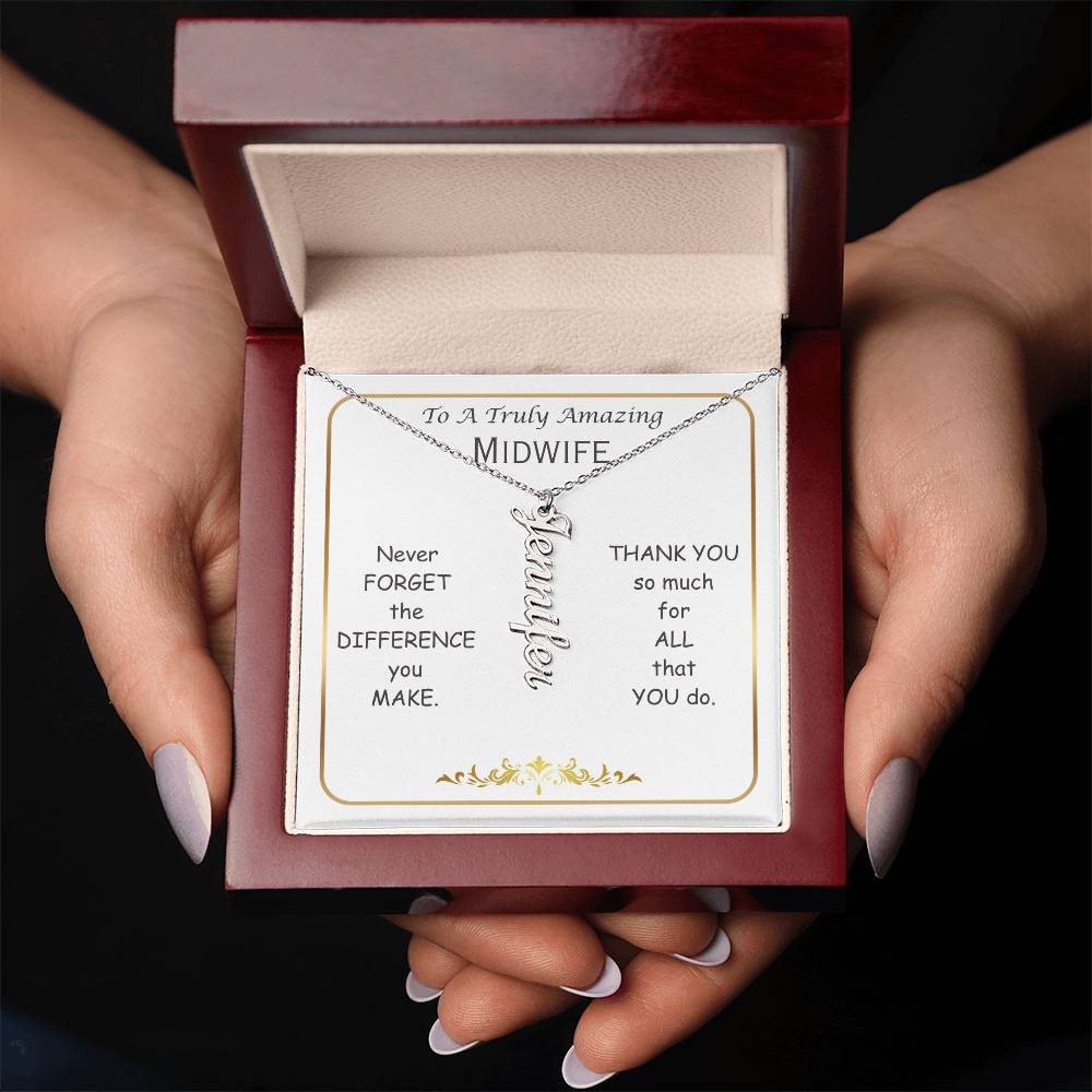 Personalized Vertical Name Necklace, gift for Midwife, International Midwife Day