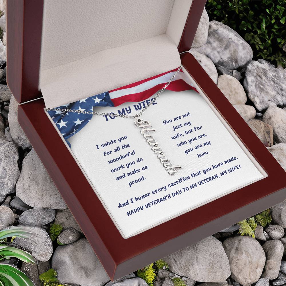 Personalized Vertical Name Necklace, gift for her for Veteran's Day, gift for wife