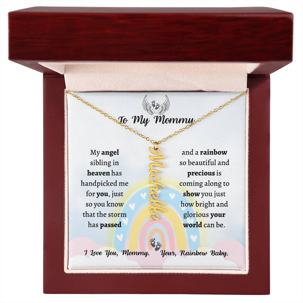 Personalized Vertical Name Necklace, rainbow baby gift for mommy-to-be on her baby shower, birthday, Christmas, Mother's Day