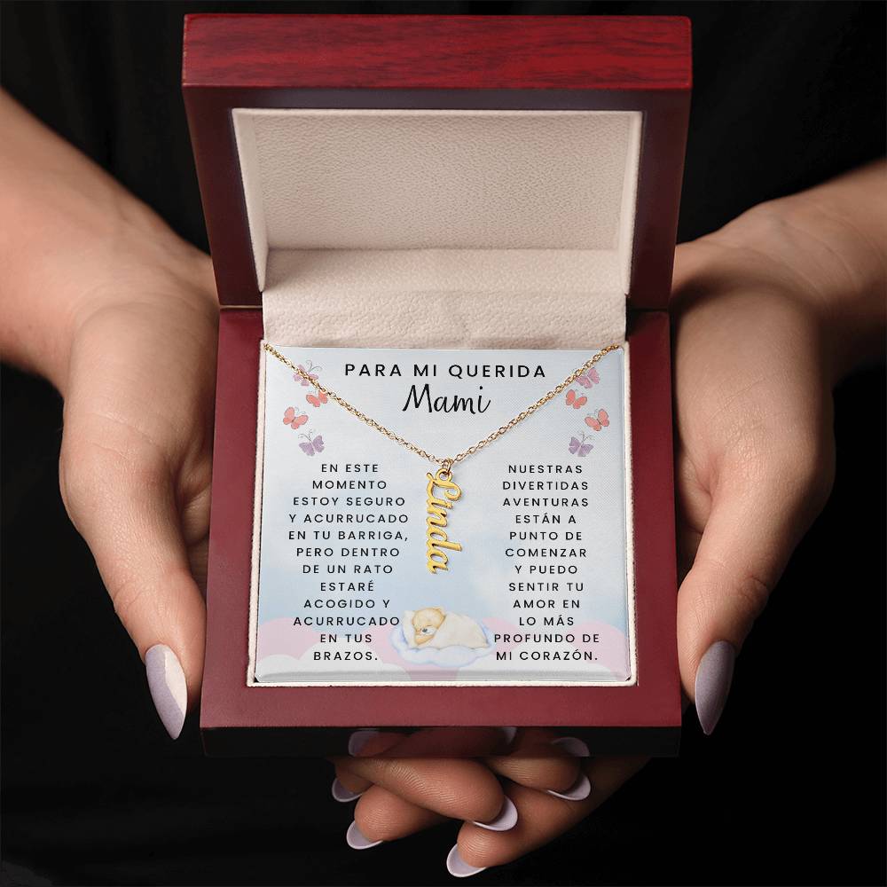 Collar Personalized Vertical Name Necklace, regalo para Esposa Embrazada, New Mommy Gift Necklace, Nueva Mamá