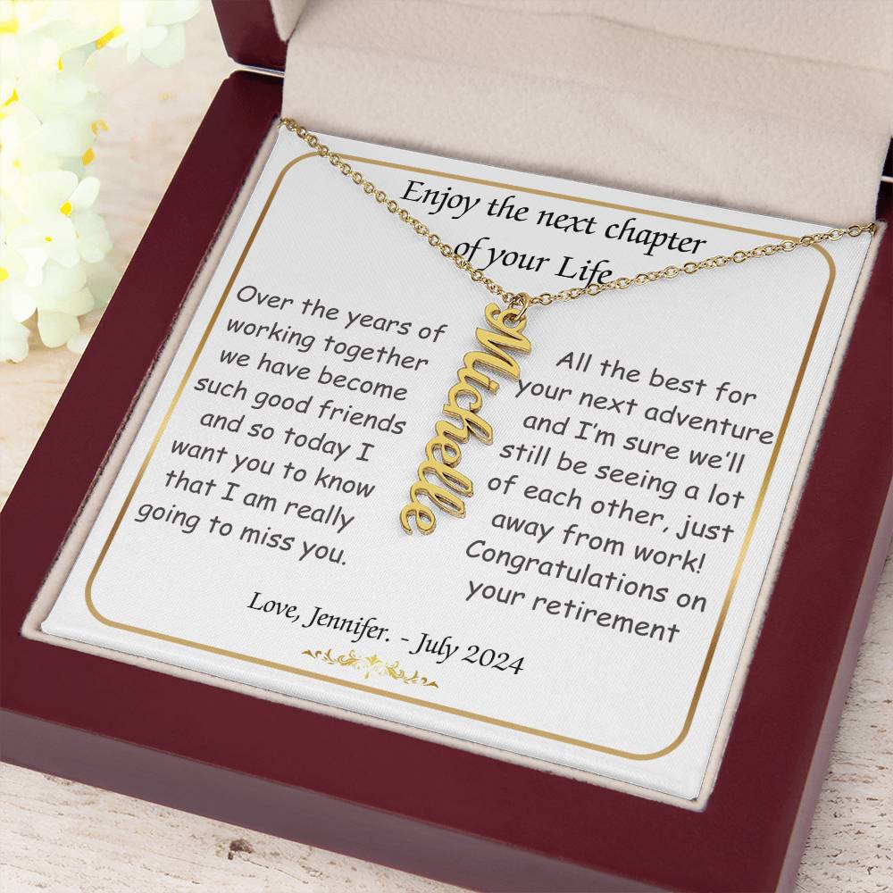 Personalized Vertical Name Necklace, Retirement gift for friend, coworker, colleague, boss