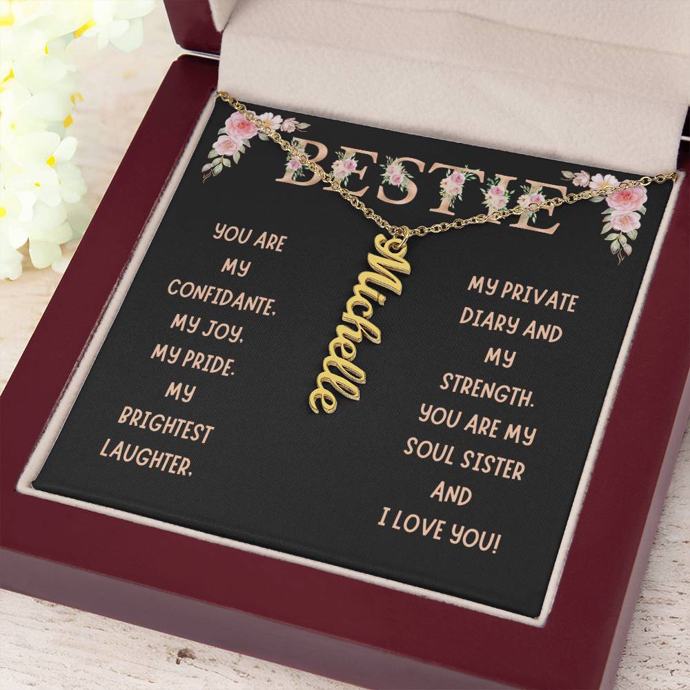Personalized Vertical Name Necklace, gift for Bestie, best friend, BFF, soul sister on her birthday, Thanksgiving, Christmas