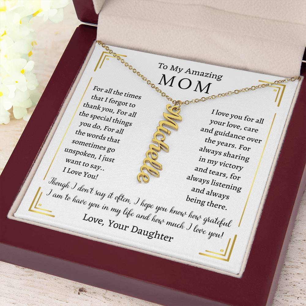 Personalized Vertical Name Necklace, gift for Mom for Thanksgiving, Christmas, her birthday, Mother's day