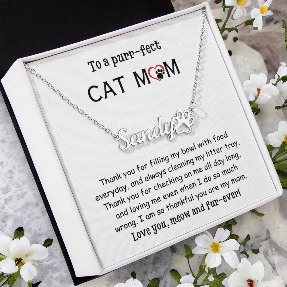 Paw Print Name Necklace, gift for Cat Mom