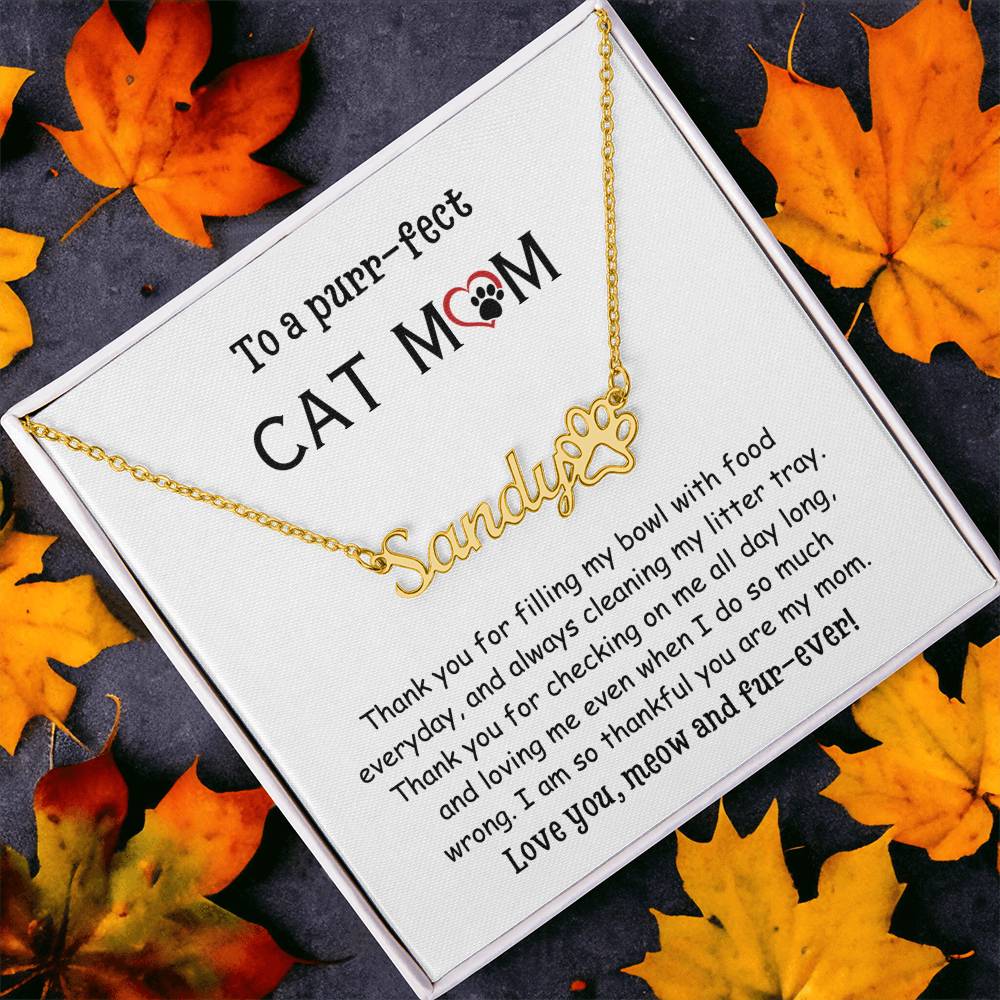 Paw Print Name Necklace, gift for Cat Mom