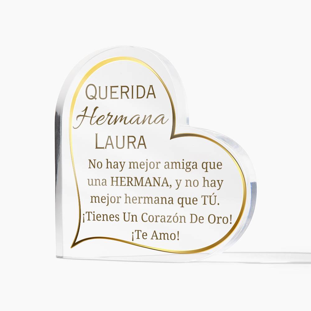 Printed Heart Shaped Acrylic Plaque, gift for sister for Thanksgiving, Christmas. Regalo para hermana para navidad