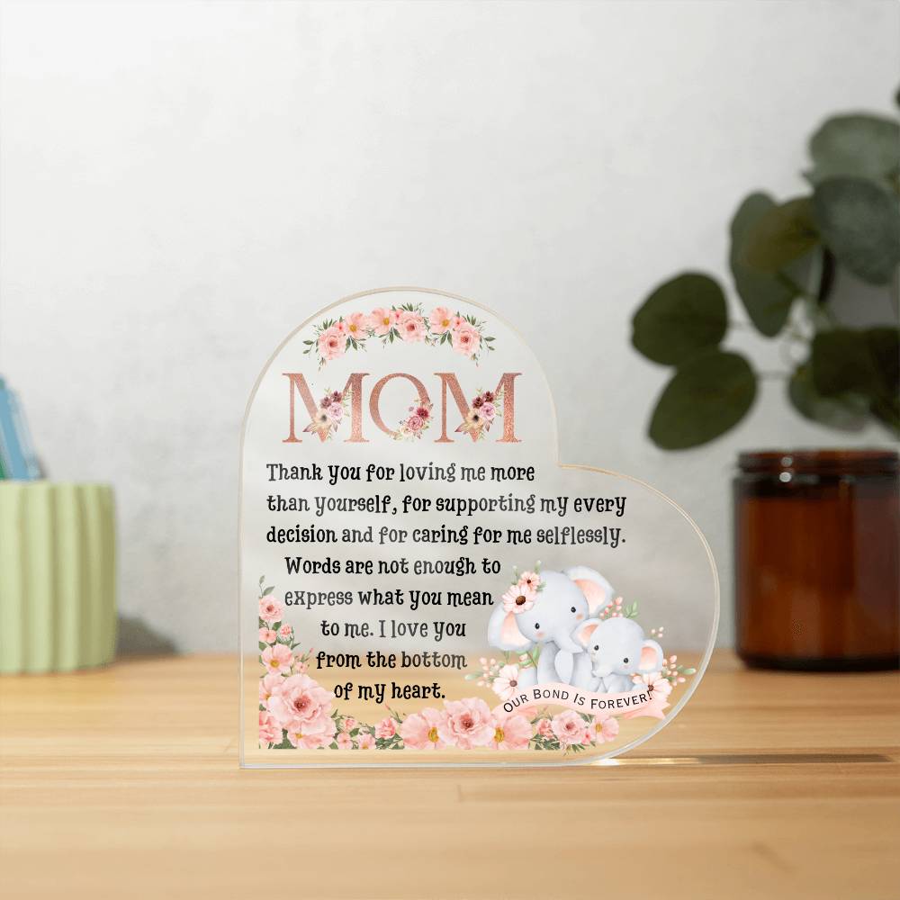 Printed Heart Shaped Acrylic Plaque, gift for Mother, Mom on Mother's Day, her birthday