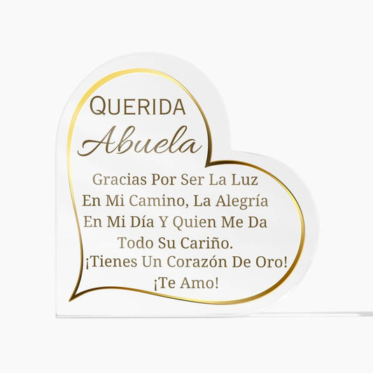 Printed Heart Shaped Acrylic Plaque, gift for grandmother for Thanksgiving, Christmas. Regalo para abuela para navidad