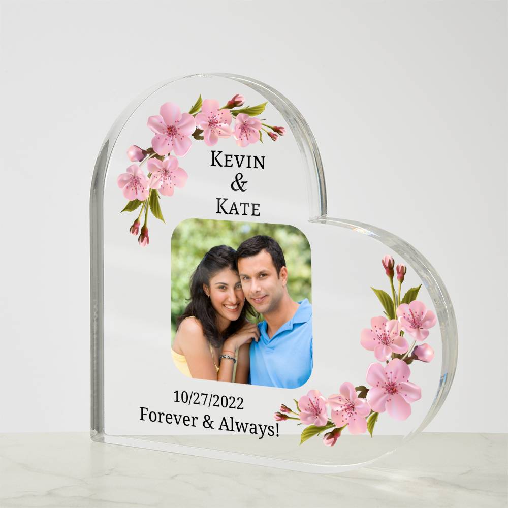 Printed Heart Shaped Acrylic Plaque, anniversary gift for husband, wife, couple