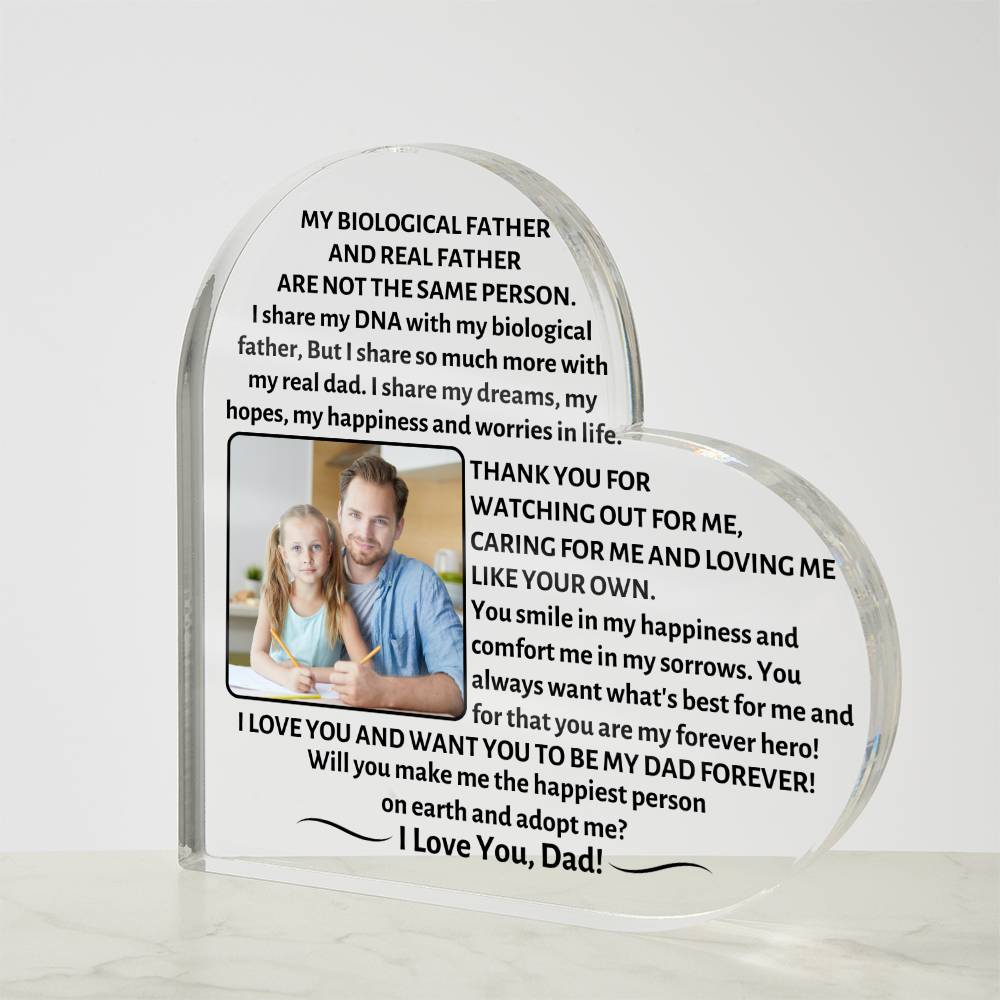 Printed Heart Shaped Acrylic Plaque, gift for step dad, step father, will you adopt me?