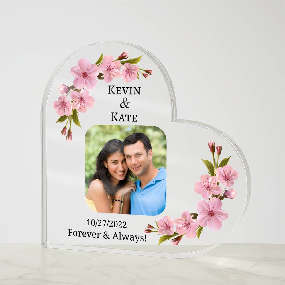 Printed Heart Shaped Acrylic Plaque, anniversary gift for husband, wife, couple