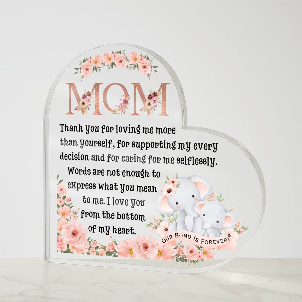 Printed Heart Shaped Acrylic Plaque, gift for Mother, Mom on Mother's Day, her birthday