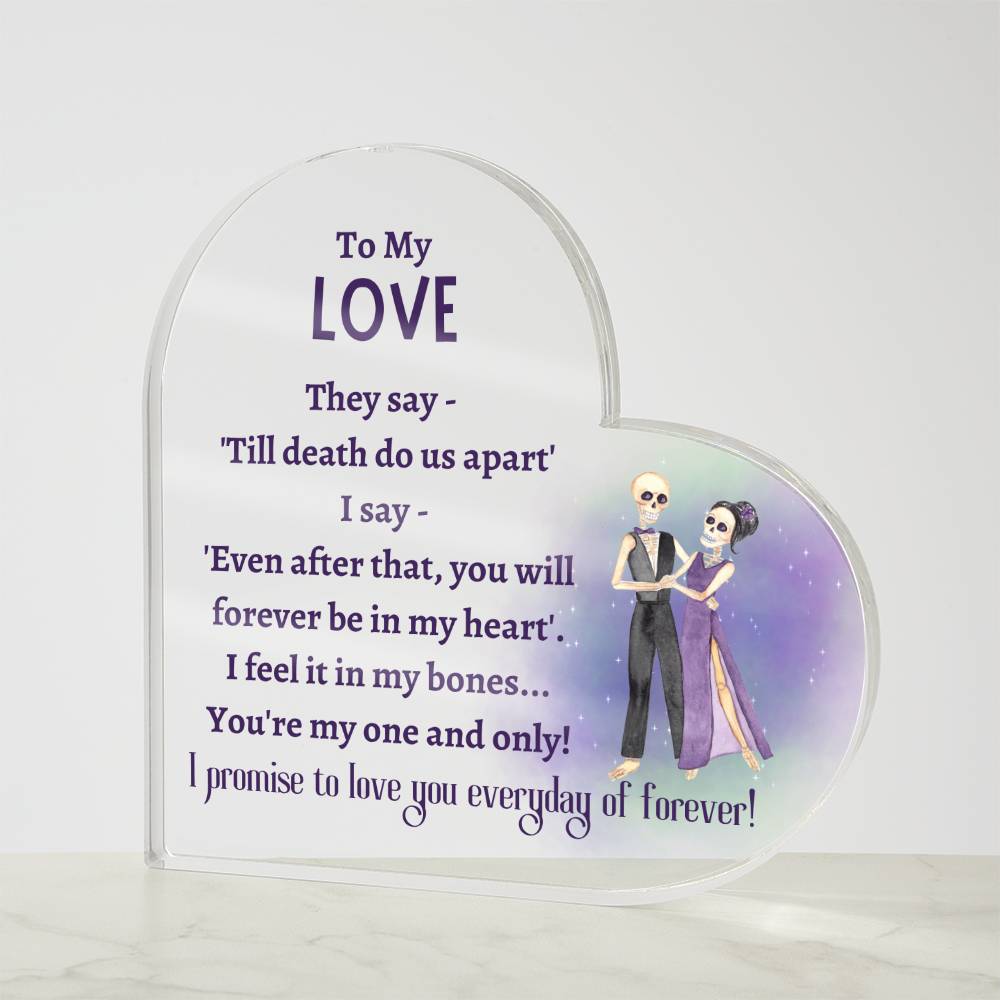 Printed Heart Shaped Acrylic Plaque, gift for wife for Halloween