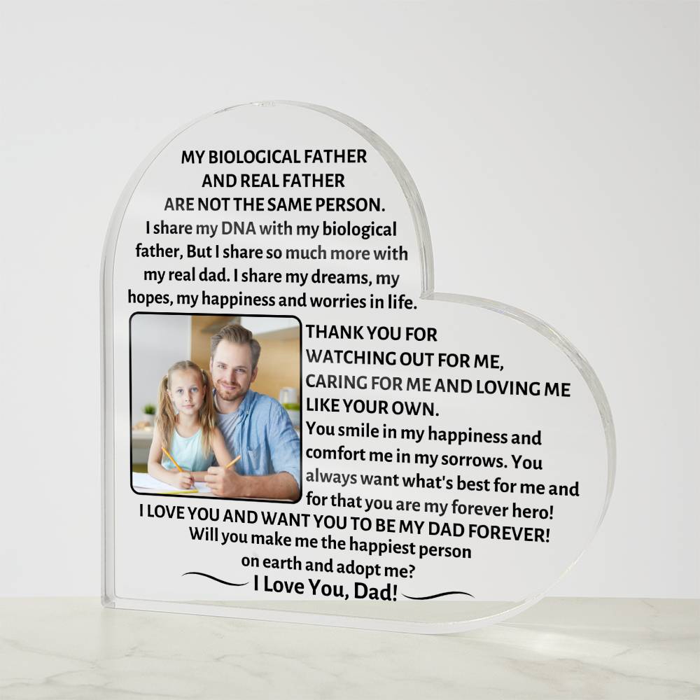 Printed Heart Shaped Acrylic Plaque, gift for step dad, step father, will you adopt me?