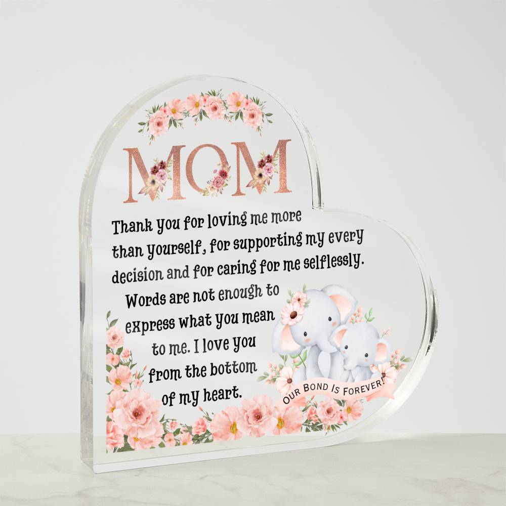 Printed Heart Shaped Acrylic Plaque, gift for Mother, Mom on Mother's Day, her birthday