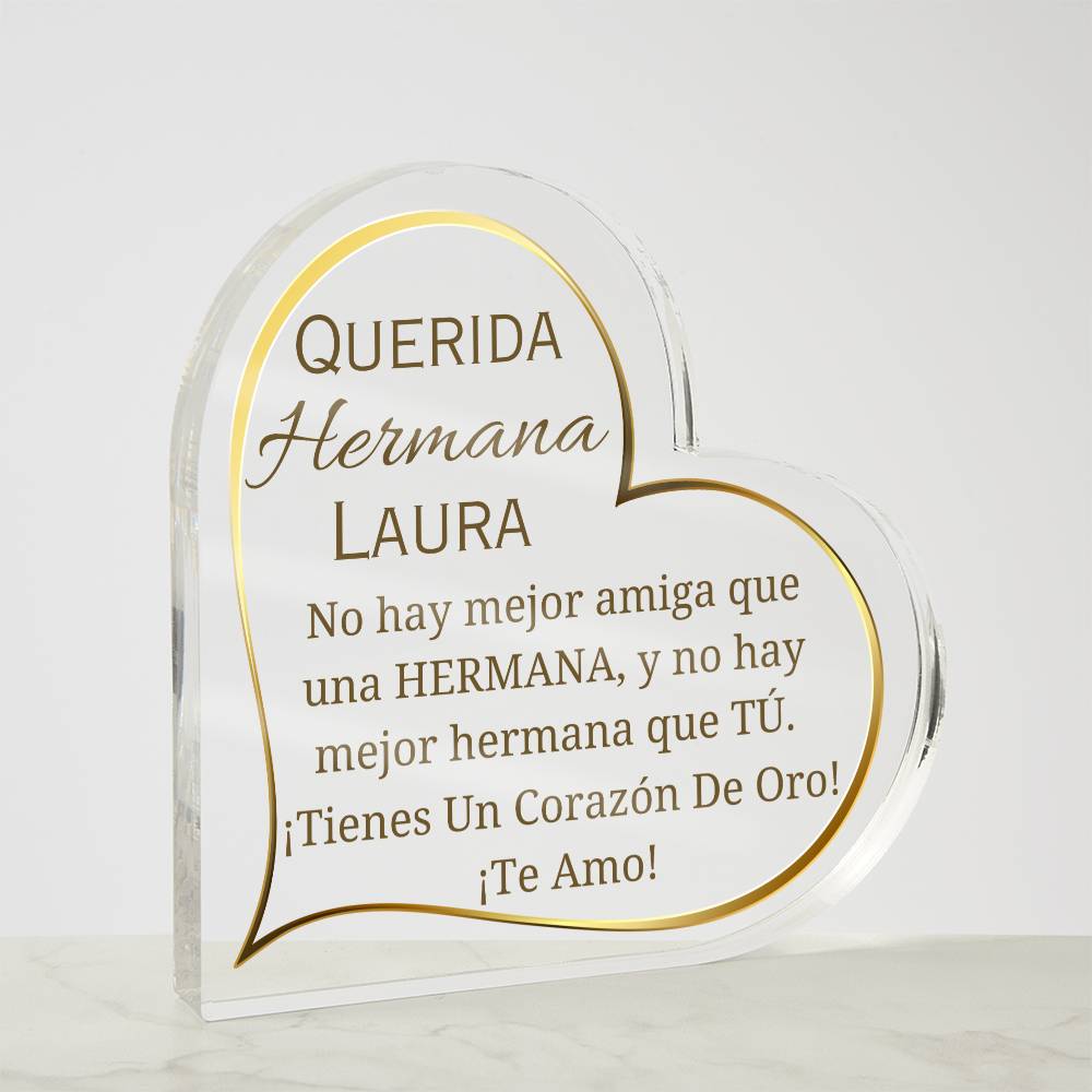 Printed Heart Shaped Acrylic Plaque, gift for sister for Thanksgiving, Christmas. Regalo para hermana para navidad