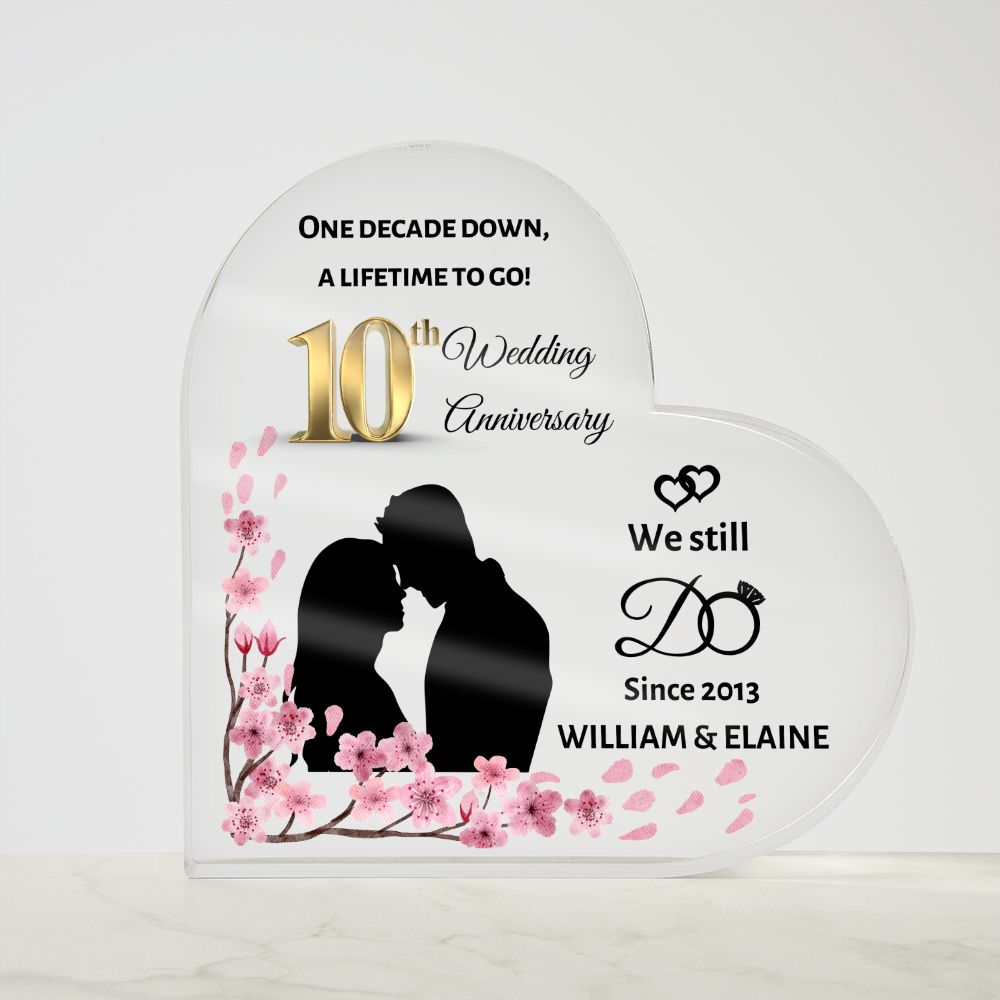 Acrylic Heart Plaque, 10th Wedding anniversary gift for Husband, Wife, Spouse