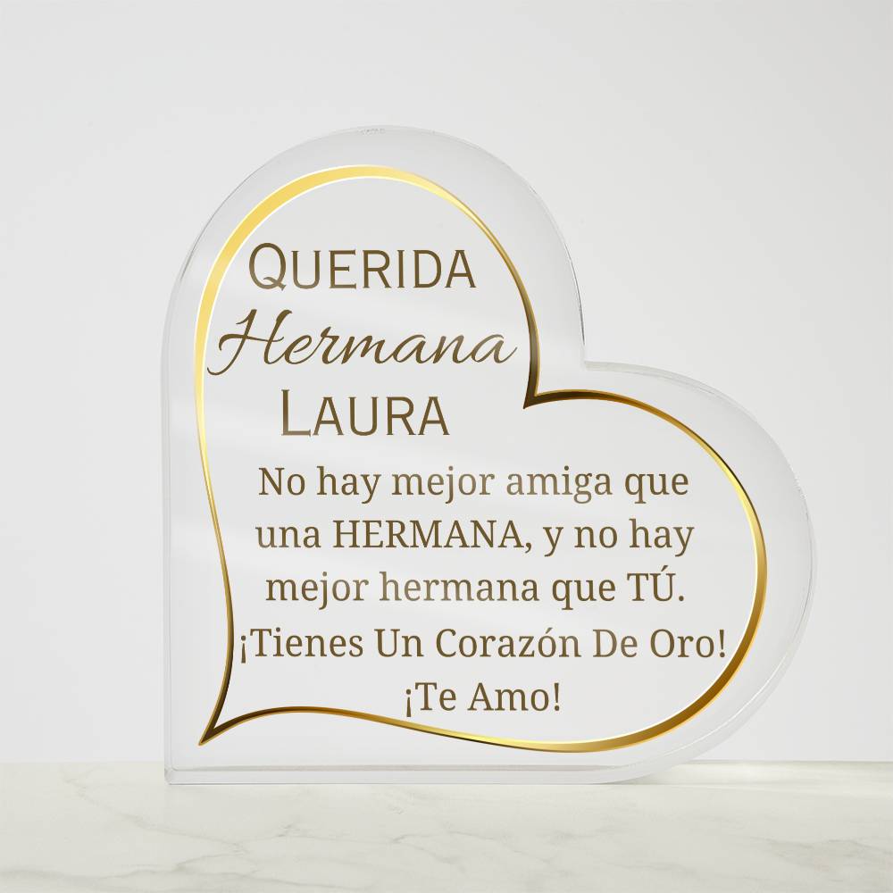 Printed Heart Shaped Acrylic Plaque, gift for sister for Thanksgiving, Christmas. Regalo para hermana para navidad